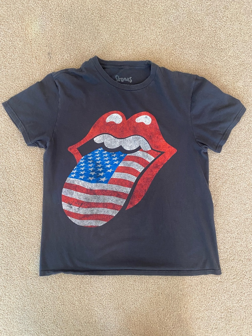 Rolling Stones 2021 No Filter Tour USA Flag Tongue Gray T-Shirt Size M